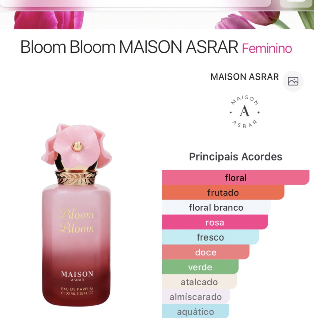 Perfume Maison Asrar Bloom Bloom Eau de Parfum Feminino 100ML