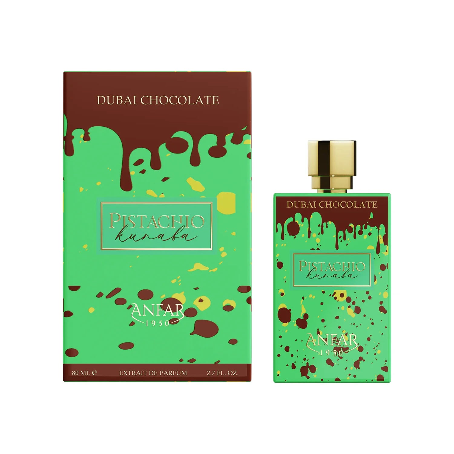 Perfume Anfar 1950 Dubai Chocolate Pistachio Kunafa Extrait de Parfum Feminino 80ML