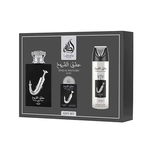 Kit Lattafa Pride Ishq Al Shuyukh Silver Edp 100NK 3 Piezas