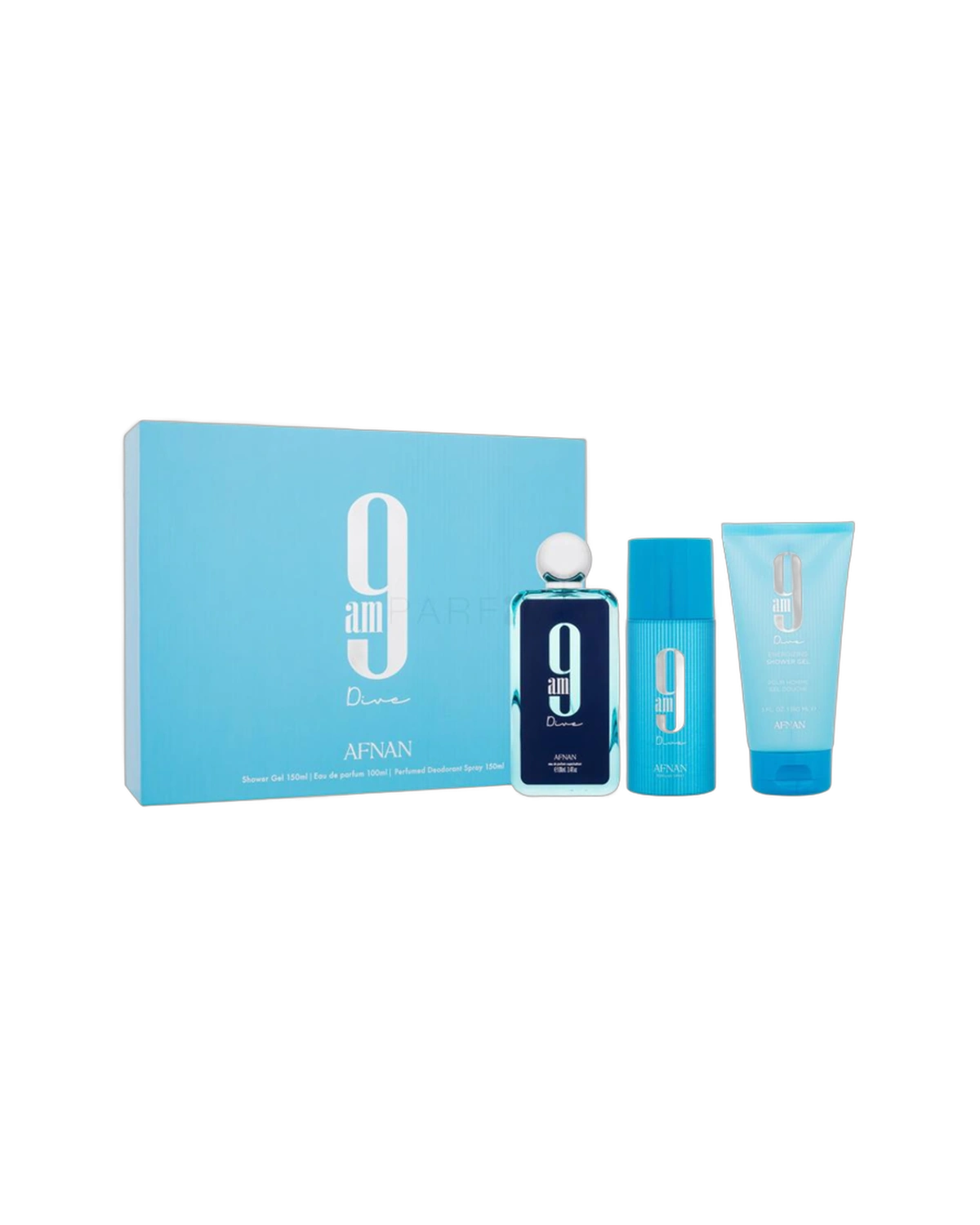 Kit Perfume Afnan 9AM Dive Edp 100ML+Shower Gel+Desodorante 2 de