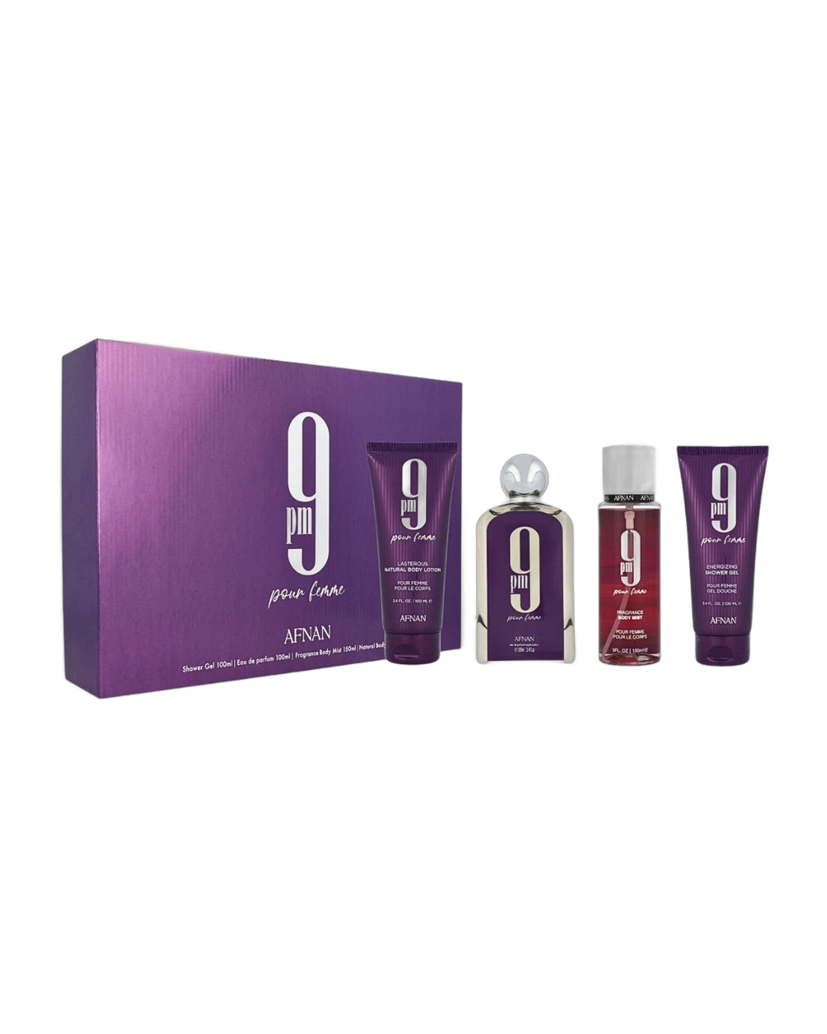 Kit Perfume Afnan 9PM Edp 100ML + Body Lotion + Shower Gel + Body Mist