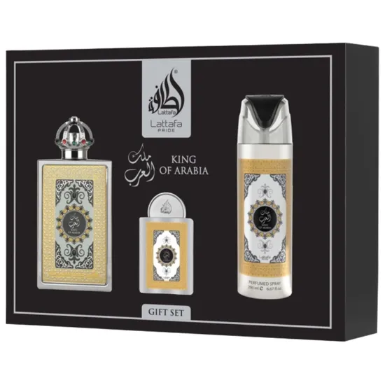 Kit Perfume Lattafa Pride King Of Arabia Edp 100ML + Mini Perfume 20ML + Body Spray