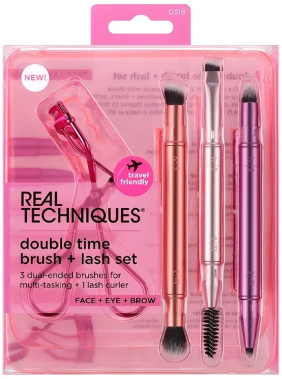 Kit Pincel+Encrespador de Cílios Real Techniques Double Time | 0318 (4 Peças)
