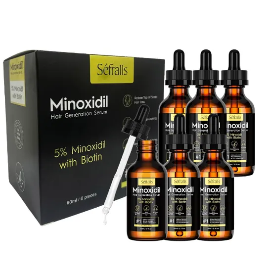 Kit Solução Capilar Oleo de Crescimento Capilar Sefralls Minoxidil Biotin 5% / 60ML X6 Unidades / Soro de Crescimento Extra Forte / Tratamento de Queda de Cabelo e Barba · Sérum Capilar