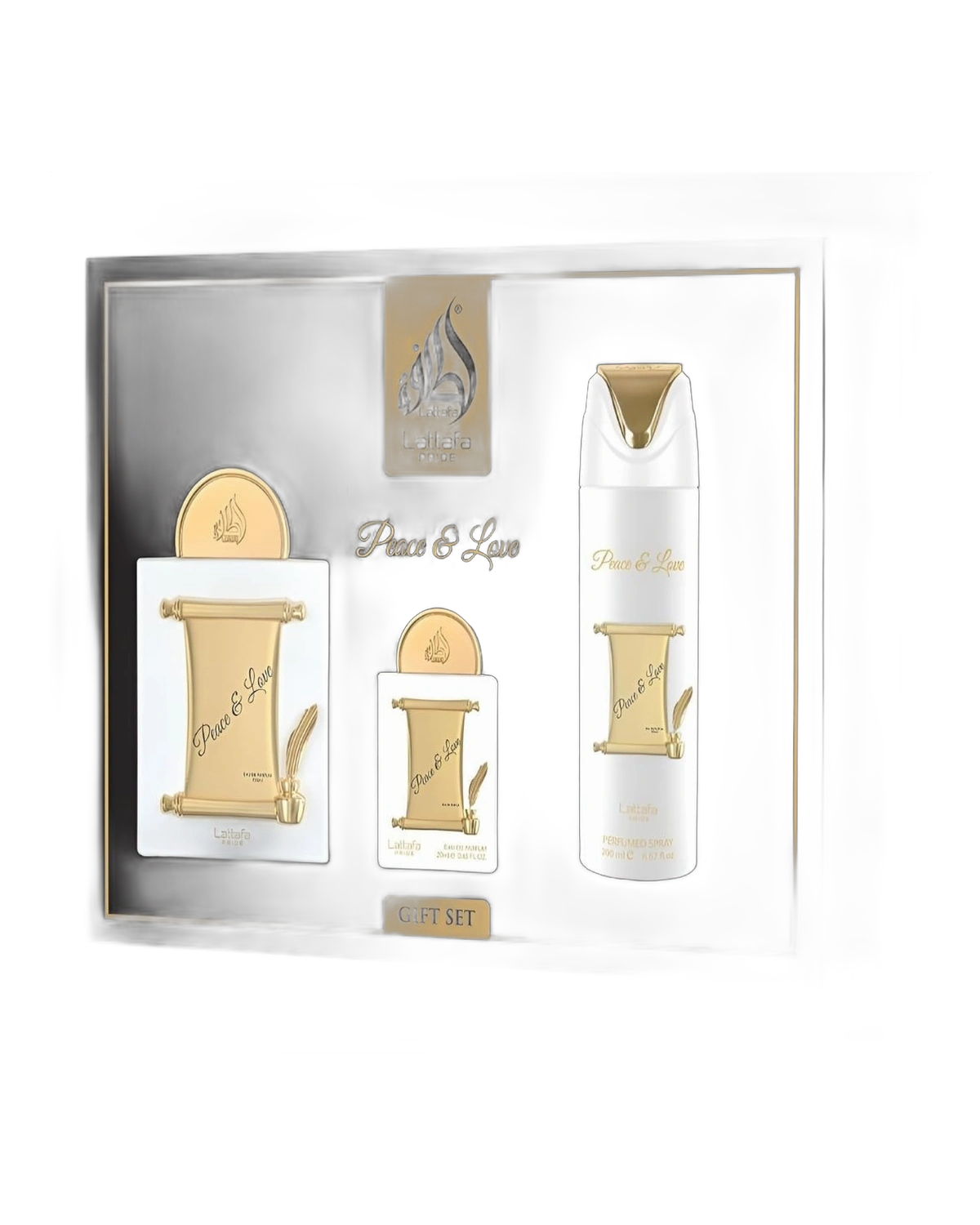 Lattafa Pride Peace & Love Set 100ML /20ML/Deo · Desodorante
