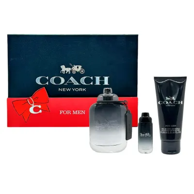 Coach New York M 3PC Set 100ML Edt + 100ML s/G + 15ML Edt Spray
